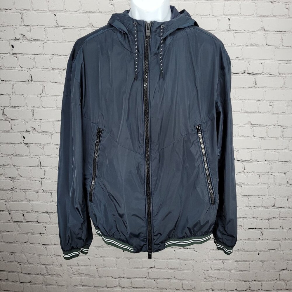 Boss Navy Hooded Lightweight Full Zip Inner Pocket Windbreaker Jacket 44R